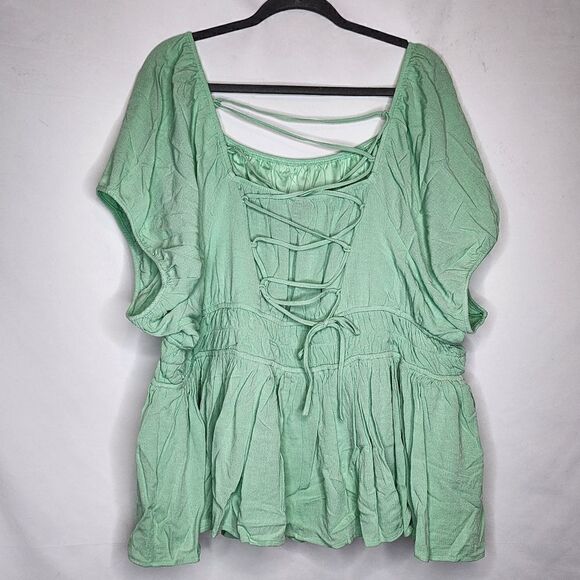 6X 30W Torrid Mint Washable Crinkle Gauze Criss Cross Back Top Stretch Lined NWT - Picture 3 of 7